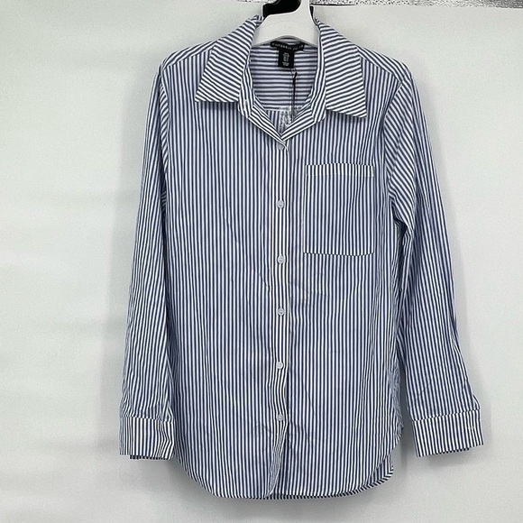 Sincerely Jules nwt blue white stripe cotton button up - Picture 1 of 7